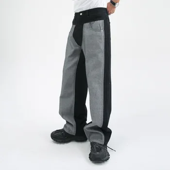 Vīrieši Salaist Denim Džinsa Bikses Vīriešu Streetwear Modes Zaudēt Gadījuma Draugs Hip Hop Taisna, Plata Kājas Baggy Džinsi Elsas Bikses