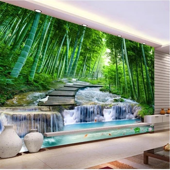 wellyu Custom Tapetes papel de parede Bambusa meža tilts, tekošā ūdenī TV fona sienas papel de parede 3d behang