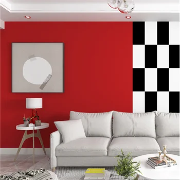 wellyu Houndstooth tapetes retro Ziemeļvalstu ģeometrisko modeli, stils, guļamistaba, dzīvojamā istaba, melnā un baltā režģi lielo sarkano fonu