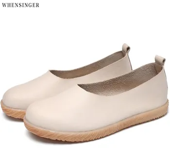 Whensinger - genuine ādas sieviešu dzīvokļos kurpes sieviešu ikdienas dzīvoklis sieviešu apavi mokasīni kombinē ādas dzīvoklis sieviešu kurpes
