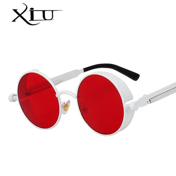 XIU steampunk saulesbrilles vīriešiem, sievietēm apaļu metāla saulesbriļļu zīmola dizaina modes vintage brilles augstākās kvalitātes oculos UV400