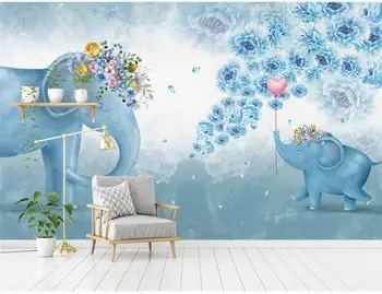 XUE SU Lielu custom sienas tapetes Ziemeļvalstu roku apgleznoti zilonis puķu bērnu guļamistaba, dzīvojamā istaba, TV fona sienu pārklājumu