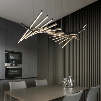 Ziemeļvalstu dzīvojamā istaba lampas modernās vienkārši dizainers restorāns lustra minimālisma lineāro fishbone formas office lentes lampas