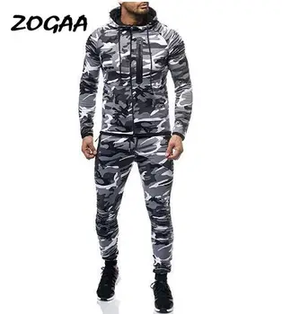 ZOGAA ir 2021. Vīriešu Sporta Uzvalks Modes Camo noteikt Arm Reizes Personības Fitnesa Atpūtas Comfort Set