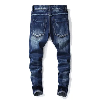 Jauns vīriešu vīriešu 2020. gadam pavasara rudens pušķis izšūšanas neapstrādātu malu tendence Eiropas American džinsi, moderns slim taisni modes bikses 1