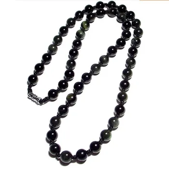Karstā pārdošanas dabas Obsidian ar rokām austi pērles kaklarota rotaslietas modes boutique rotaslietas, Obsidiāna pērles 8 mm clavicle Kaklarota sw 1