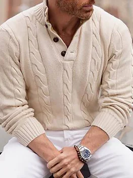 V-veida Kakla Pogas Vīriešiem ir Ciets Džemperi ar garām Piedurknēm Pavasara Rudens Loungewear Vīriešu Džemperi Ikdienas Stilu, Liela Izmēra Vienkāršus Streetwear 1