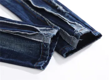 Jauns vīriešu vīriešu 2020. gadam pavasara rudens pušķis izšūšanas neapstrādātu malu tendence Eiropas American džinsi, moderns slim taisni modes bikses 2