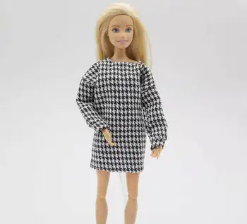 Modes Houndstooth Kleitas Barbie Lelle Drēbes Norīt Apjozt Garš Krekls 11.5