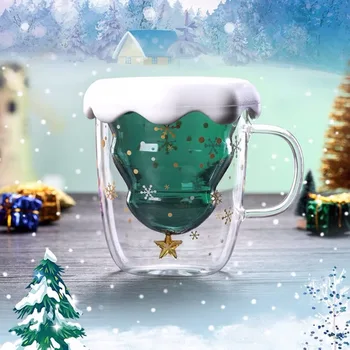 Radošo Kvalitātes Dubultu Sienu, Ziemassvētku Eglīšu Stikla Star Cup Termiski Izturīga Kafijas Krūze Ar Vāku, Noderīgu Drinkware Gudrs Dāvanas 2