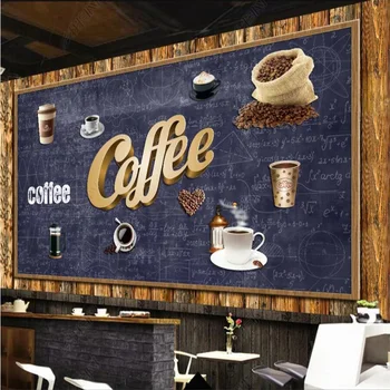Roku apgleznoti Koka plātņu Rūpniecības Dekoru, Kafijas Veikals Custom Sienas Kafejnīca pašlīmējošas Tapetes, 3D tapešu Papel De Parede 2