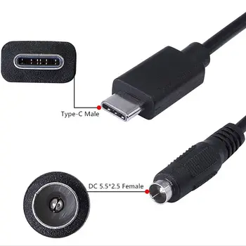 USB Type-c Jauda 5.5X2.5mm Vīriešu/Sieviešu Kabelis, Strāvas Adapteri Konversijas Kabelis 2