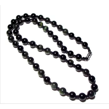 Karstā pārdošanas dabas Obsidian ar rokām austi pērles kaklarota rotaslietas modes boutique rotaslietas, Obsidiāna pērles 8 mm clavicle Kaklarota sw 3