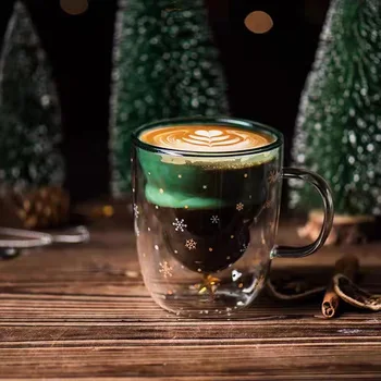 Radošo Kvalitātes Dubultu Sienu, Ziemassvētku Eglīšu Stikla Star Cup Termiski Izturīga Kafijas Krūze Ar Vāku, Noderīgu Drinkware Gudrs Dāvanas 3
