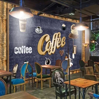 Roku apgleznoti Koka plātņu Rūpniecības Dekoru, Kafijas Veikals Custom Sienas Kafejnīca pašlīmējošas Tapetes, 3D tapešu Papel De Parede 3