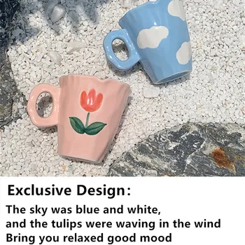 2022 Radošo Roku Darbs Keramikas Krūzes Rokas Krāsotas Tulip Oriģināls Dizains, Neregulāras Kafijas Tasi Tējas Piena, Radošas Dāvanas Rokturis 4