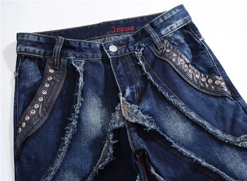 Jauns vīriešu vīriešu 2020. gadam pavasara rudens pušķis izšūšanas neapstrādātu malu tendence Eiropas American džinsi, moderns slim taisni modes bikses 4