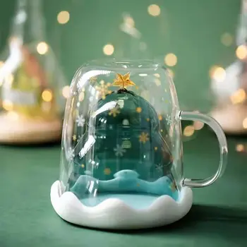 Radošo Kvalitātes Dubultu Sienu, Ziemassvētku Eglīšu Stikla Star Cup Termiski Izturīga Kafijas Krūze Ar Vāku, Noderīgu Drinkware Gudrs Dāvanas 5