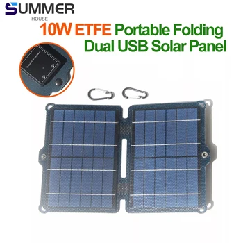 10W ETFE Locīšanas Saules Paneļu Dual USB 5V Portatīvie Saules Šūnu Mobilo Tālruni, Saules Plāksnes Uzlādes Āra Pārgājienu Power Bank